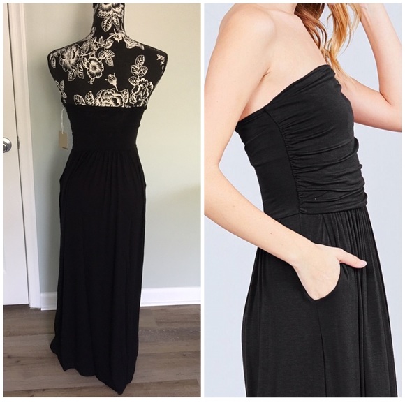 Black Maxi Dress with Pockets - Picture 3 of 3